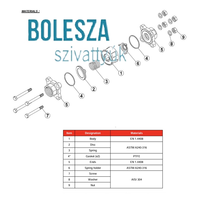 INOX rugós 3/4" 380 visszacsapó szelep, 63 bár - Image 4