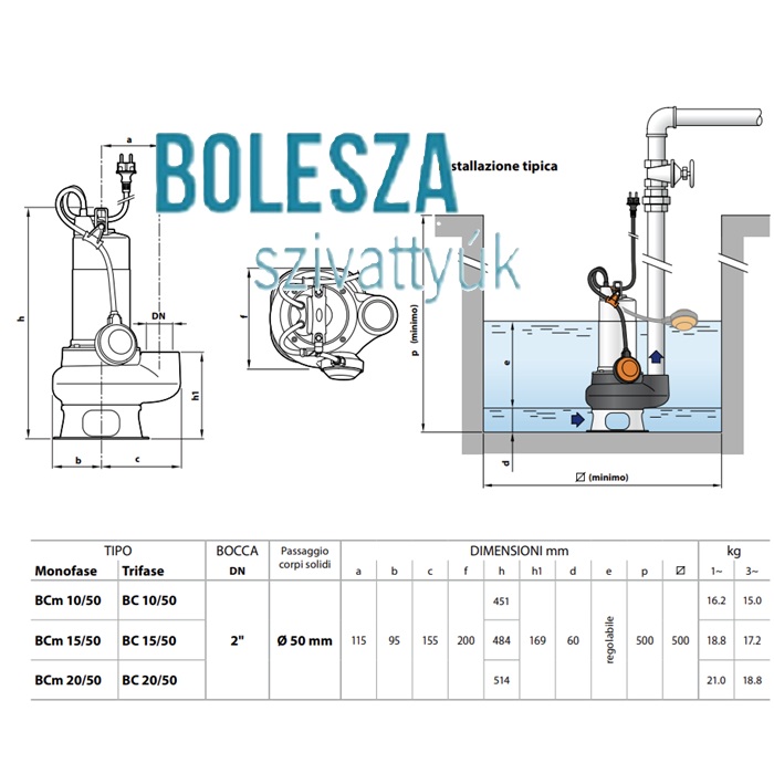 Pedrollo BCm 10/50 kétcsatornás merülőszivattyú, 5 m - Image 3